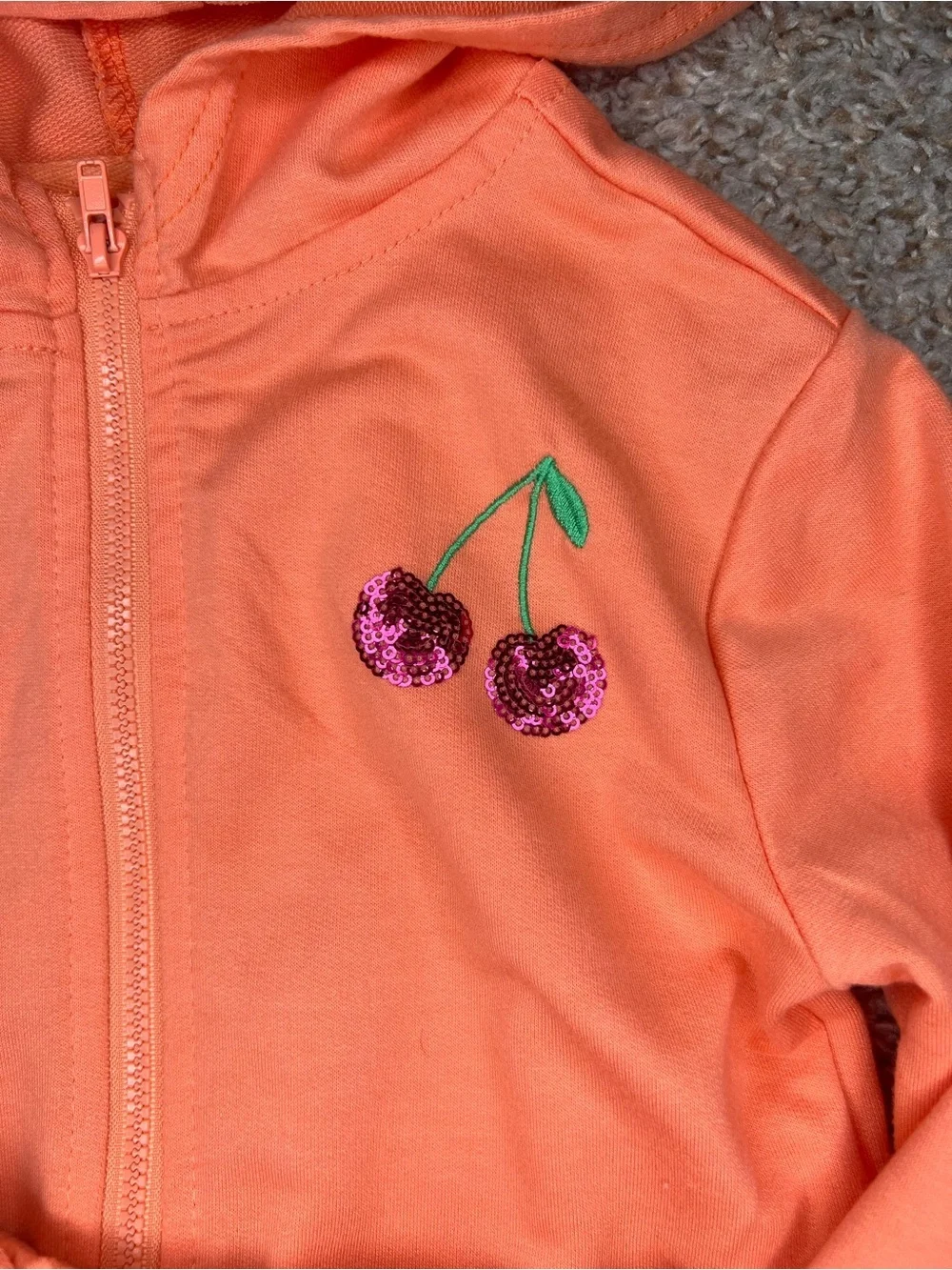 BTween Girls 2-Piece Set 5T Orange Cherry Hoodie & Shorts Outfit Cute Summer Set